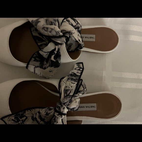 Tabitha Simmons Ada flats. White leather fabric bow tie 6.5 size - Picture 6 of 8